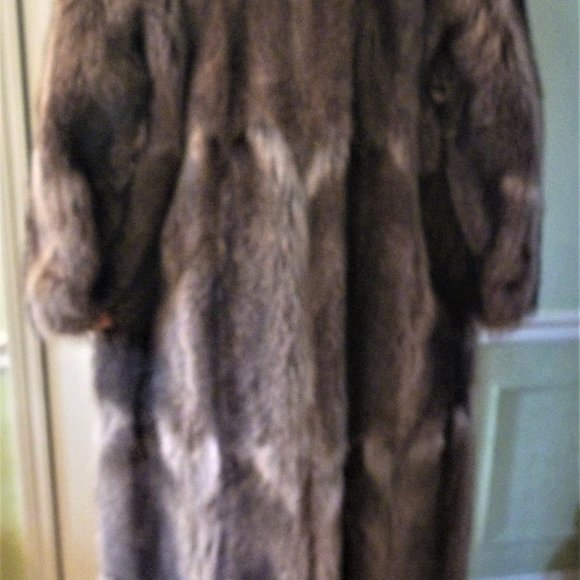 Long Racoon Real Fur Long Coat L Women Brown Gray USA Slit Ear Muffs Set - Picture 8 of 15